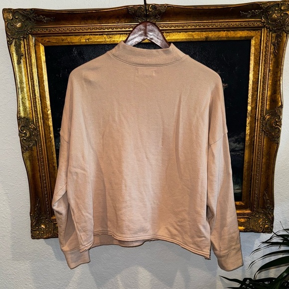 Madewell Mock Neck Cotton & Hemp Pink Rolled Hem Casual Sweatshirt M - Picture 7 of 7